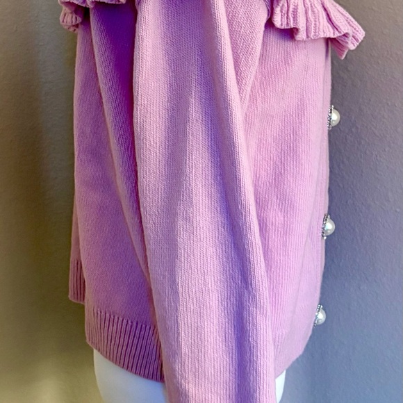 Hill House Home Desk Cardigan Sweater Wool Sz Small Pink Floral Pearly Buttons - Picture 3 of 7